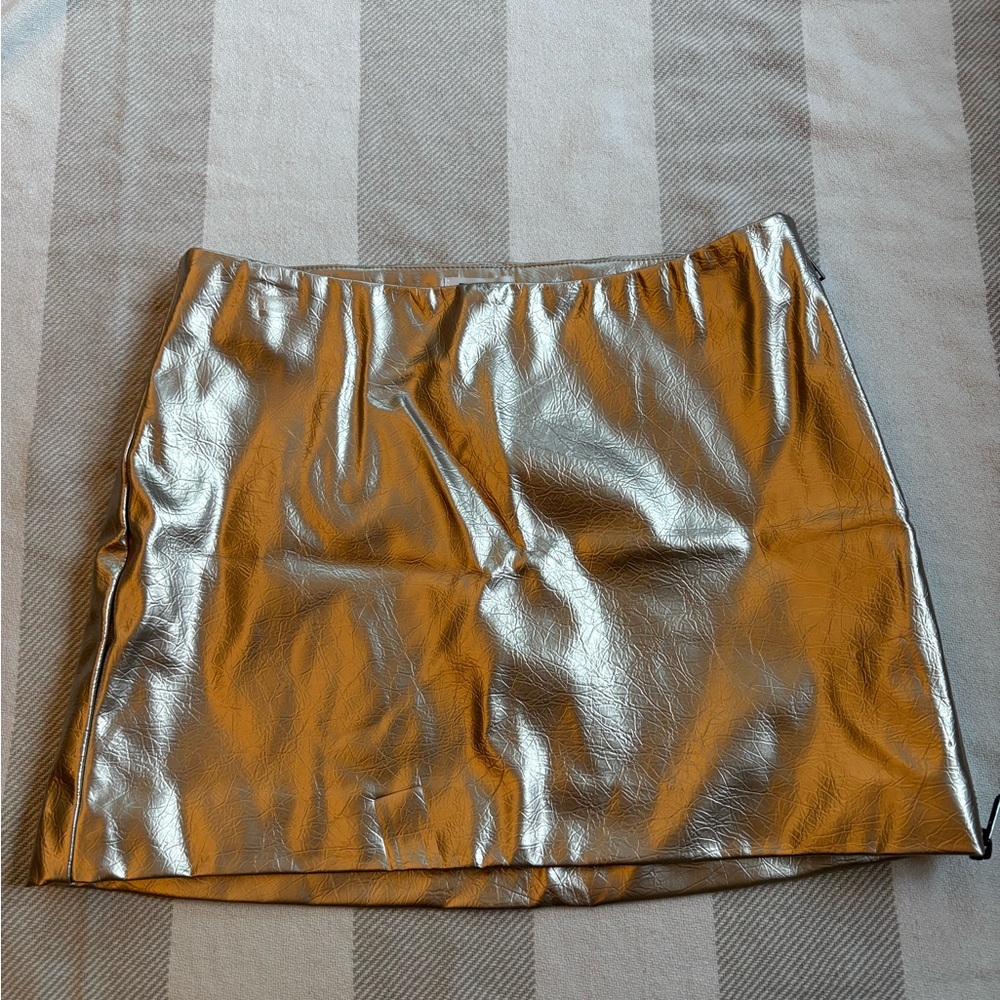 Future Collective Champagne Metallic Mini Skirt